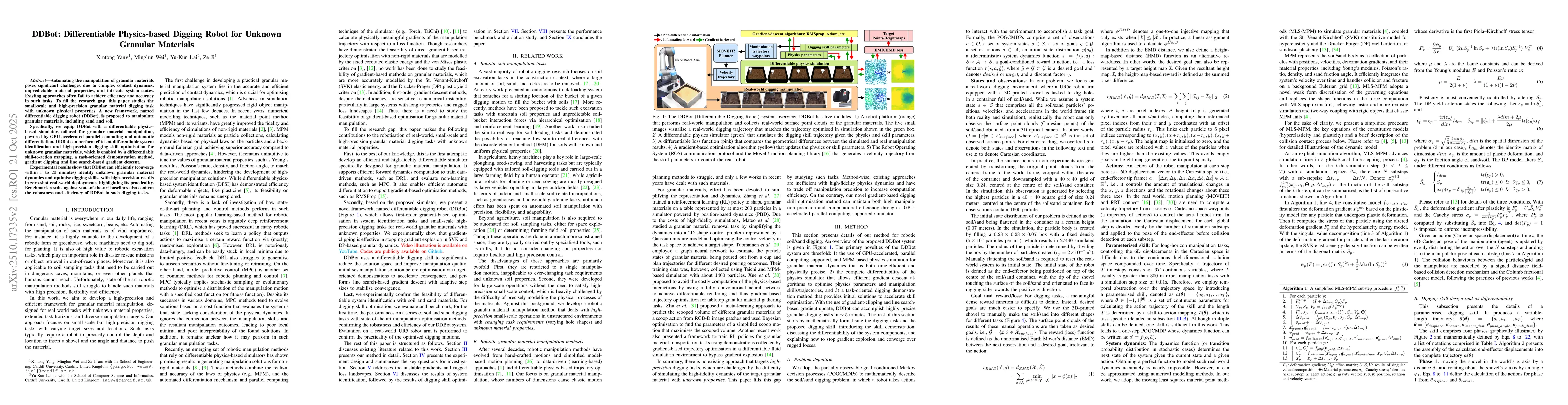 Thumbnail for DDBot: Differentiable Physics-based Digging Robot for Unknown Granular
  Materials