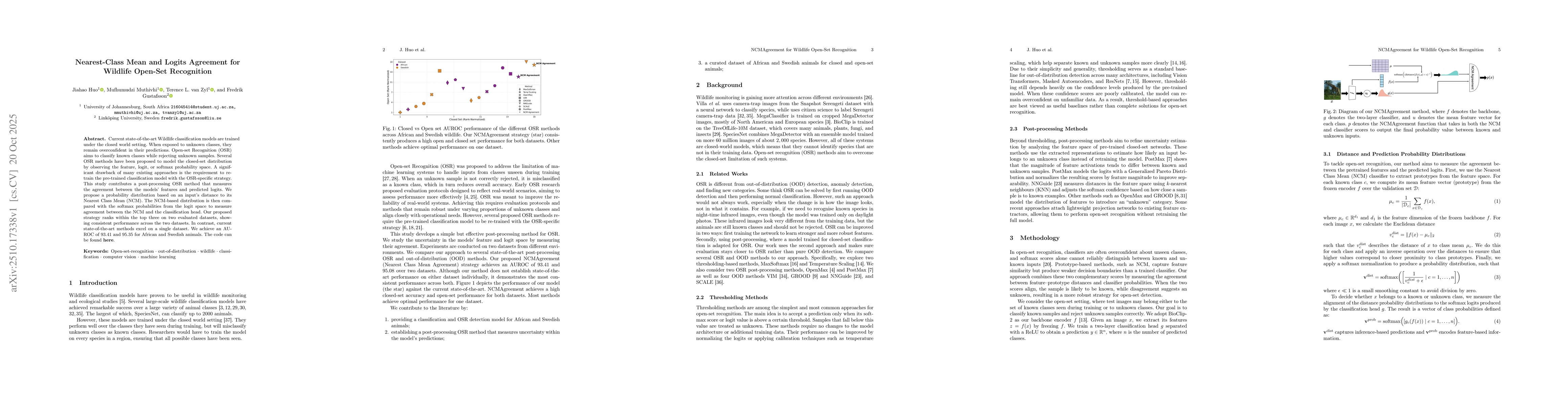 Thumbnail for Nearest-Class Mean and Logits Agreement for Wildlife Open-Set
  Recognition