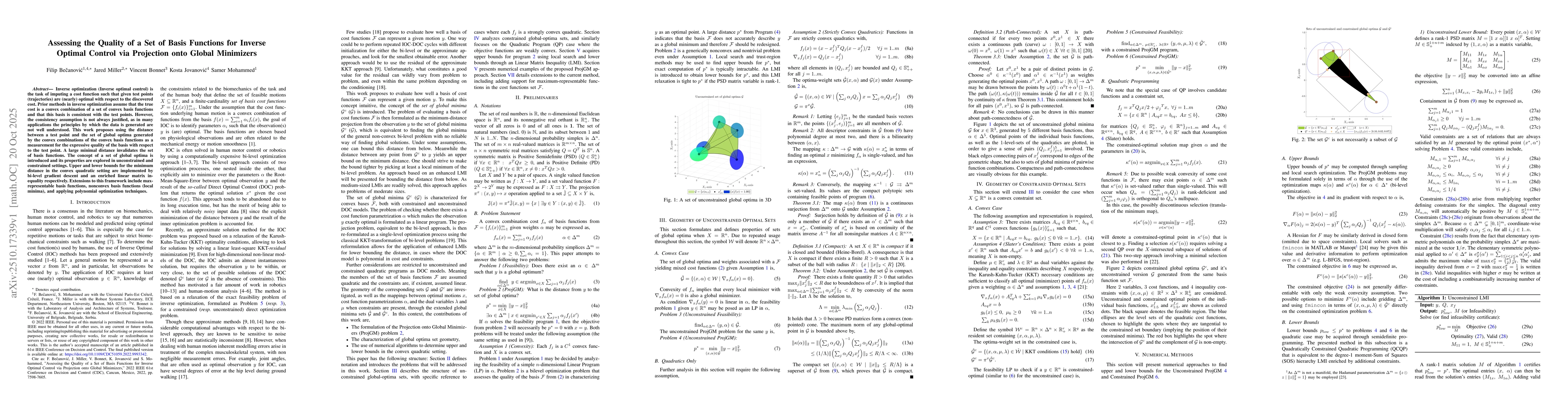 Thumbnail for Assessing the Quality of a Set of Basis Functions for Inverse Optimal
  Control via Projection onto Global Minimizers
