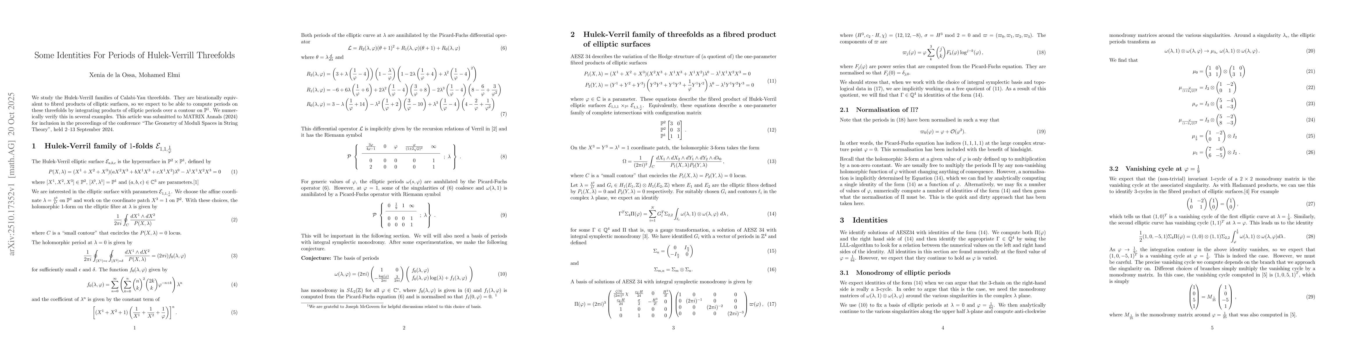 Thumbnail for Some Identities For Periods of Hulek-Verrill Threefolds