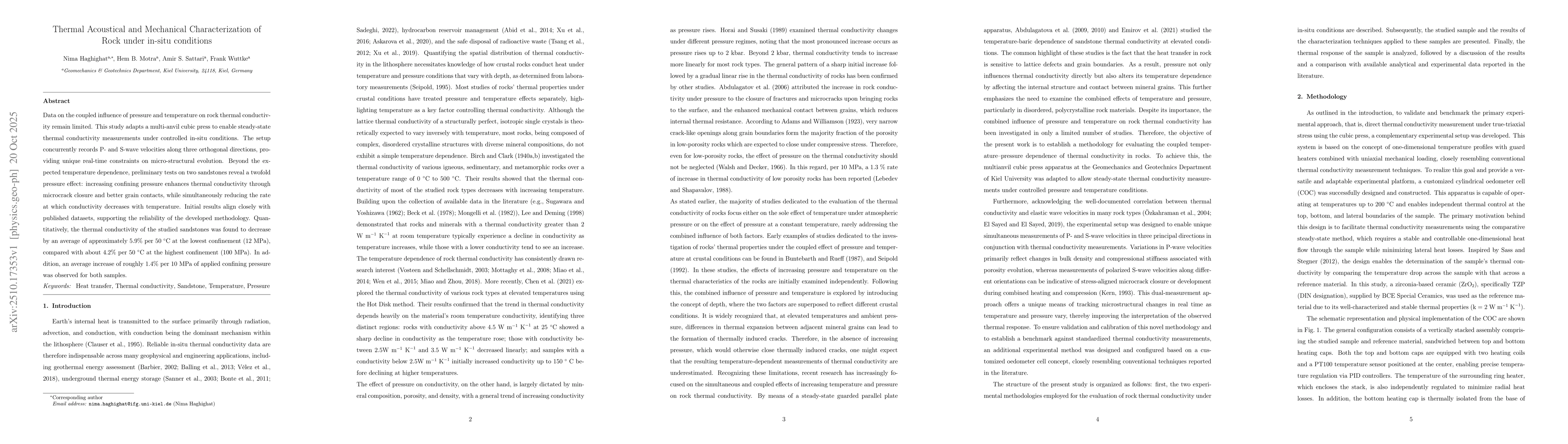 Thumbnail for Thermal Acoustical and Mechanical Characterization of Rock under in-situ
  conditions