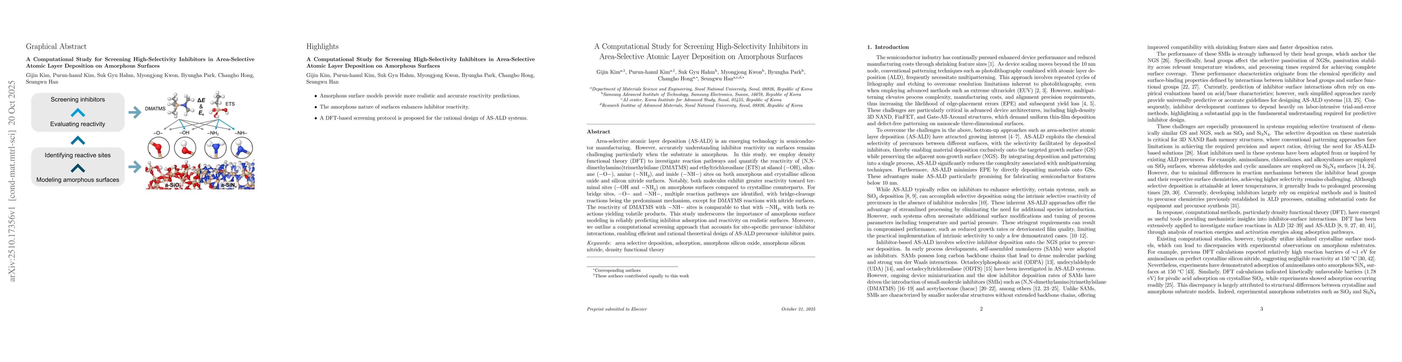 Thumbnail for A Computational Study for Screening High-Selectivity Inhibitors in
  Area-Selective Atomic Layer Deposition on Amorphous Surfaces