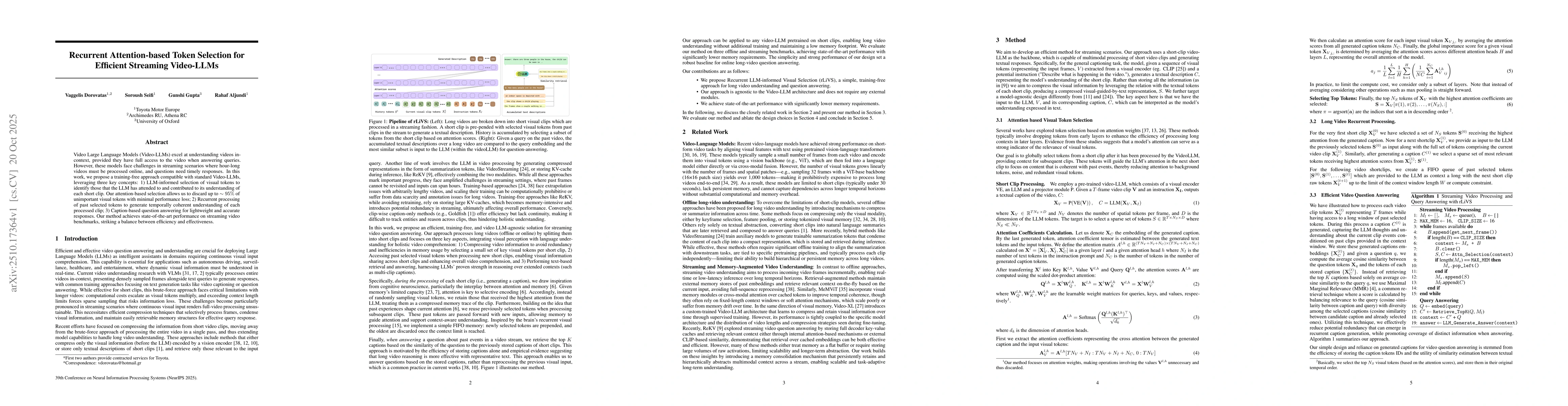 Thumbnail for Recurrent Attention-based Token Selection for Efficient Streaming
  Video-LLMs