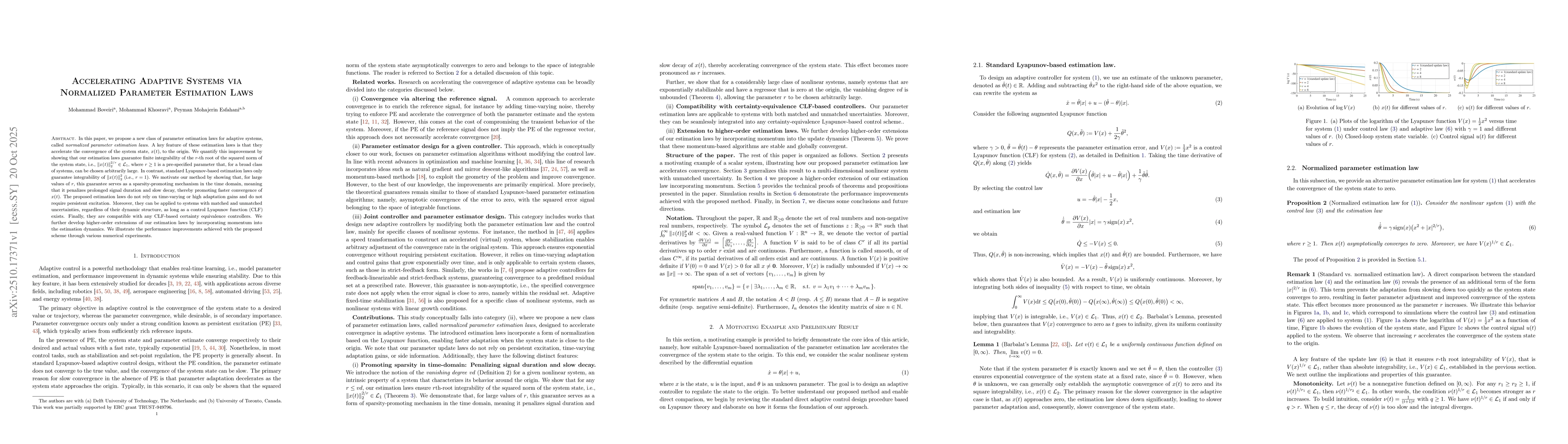 Thumbnail for Accelerating Adaptive Systems via Normalized Parameter Estimation Laws