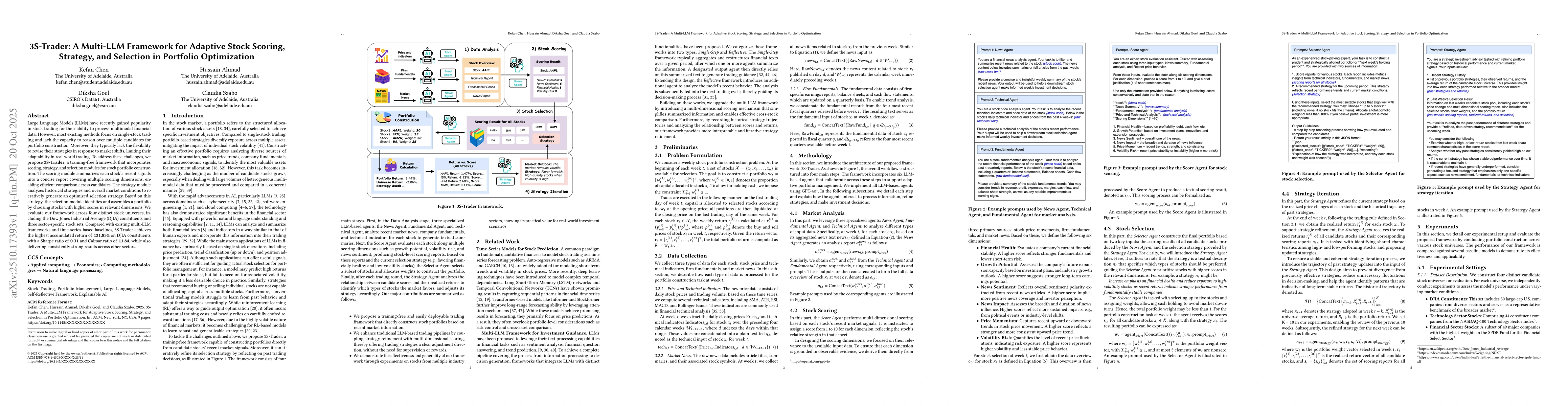 Thumbnail for 3S-Trader: A Multi-LLM Framework for Adaptive Stock Scoring, Strategy,
  and Selection in Portfolio Optimization