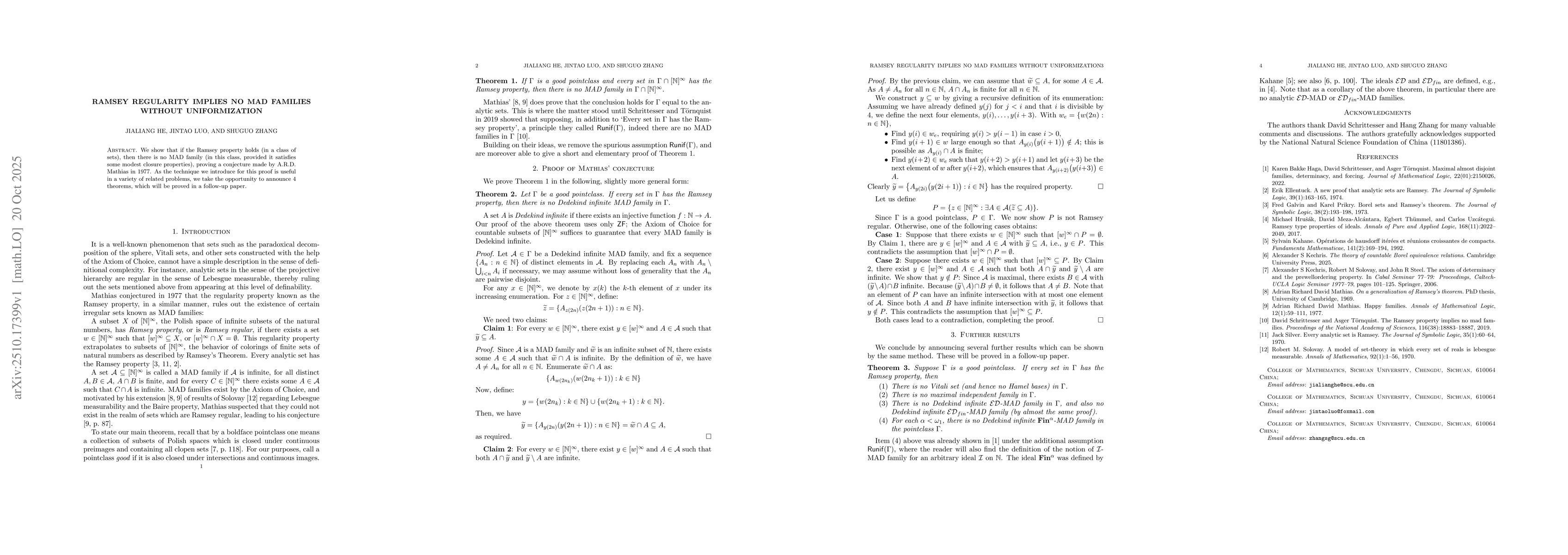 Thumbnail for Ramsey regularity implies no MAD families without uniformization