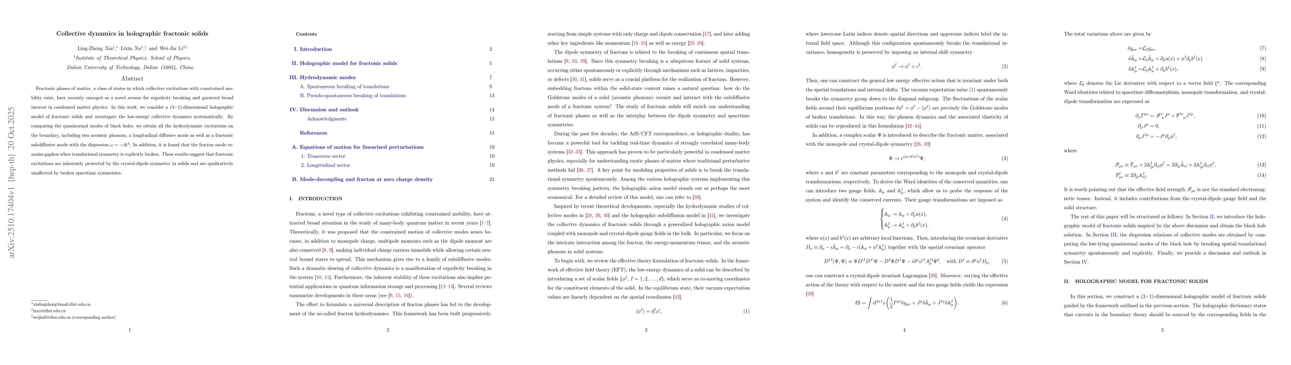 Thumbnail for Collective dynamics in holographic fractonic solids