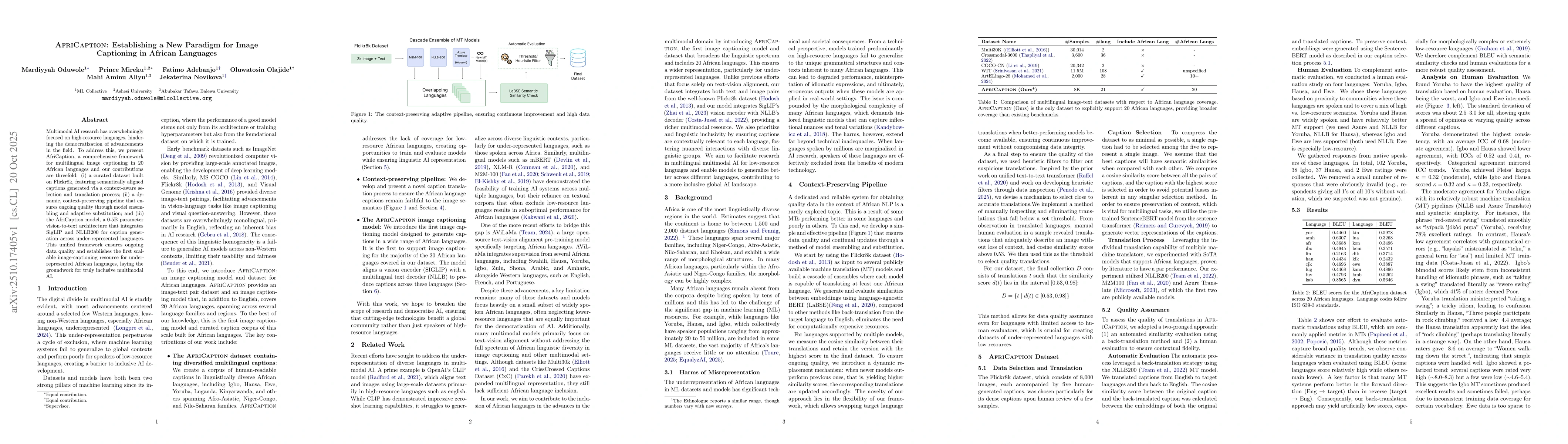 Thumbnail for AFRICAPTION: Establishing a New Paradigm for Image Captioning in African
  Languages