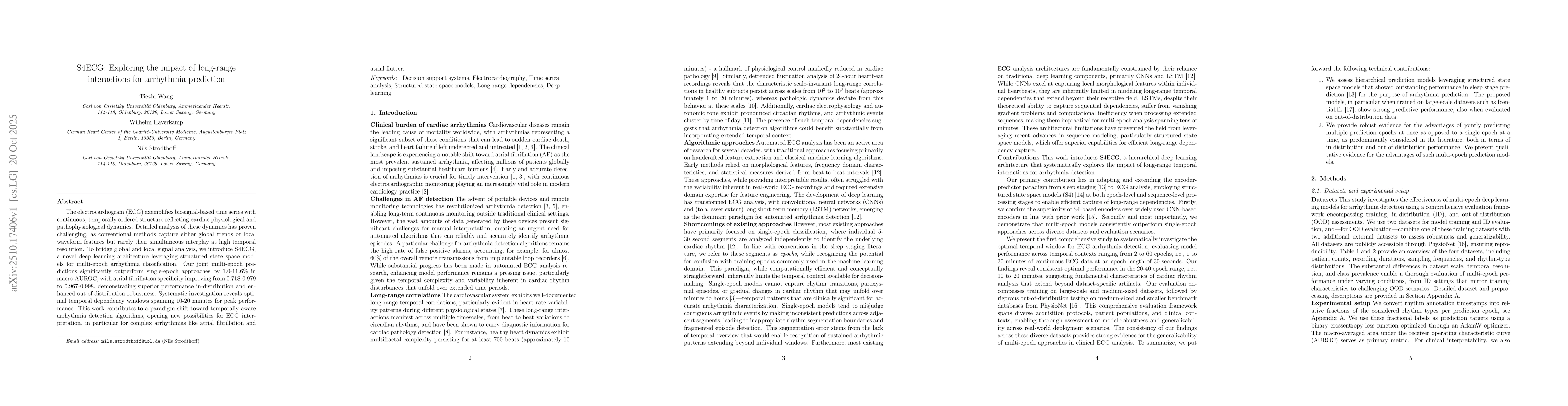 Thumbnail for S4ECG: Exploring the impact of long-range interactions for arrhythmia
  prediction