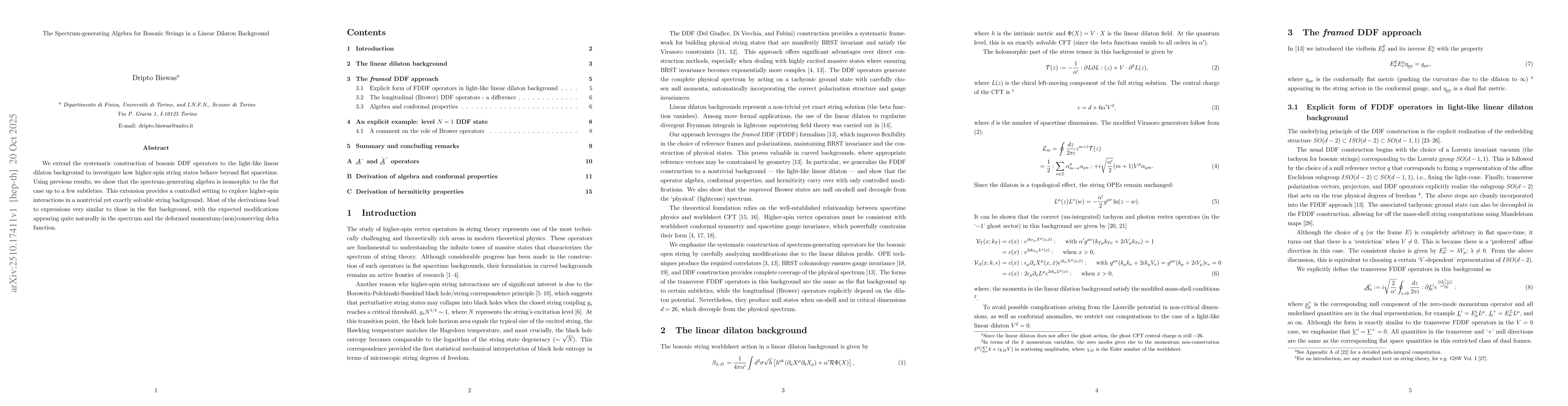 Thumbnail for The Spectrum-generating Algebra for Bosonic Strings in a Linear Dilaton
  Background