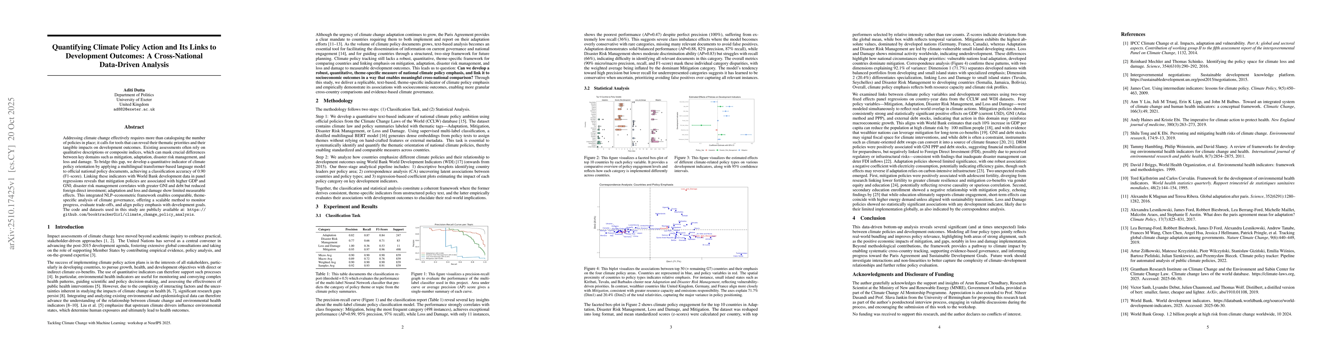 Thumbnail for Quantifying Climate Policy Action and Its Links to Development Outcomes:
  A Cross-National Data-Driven Analysis