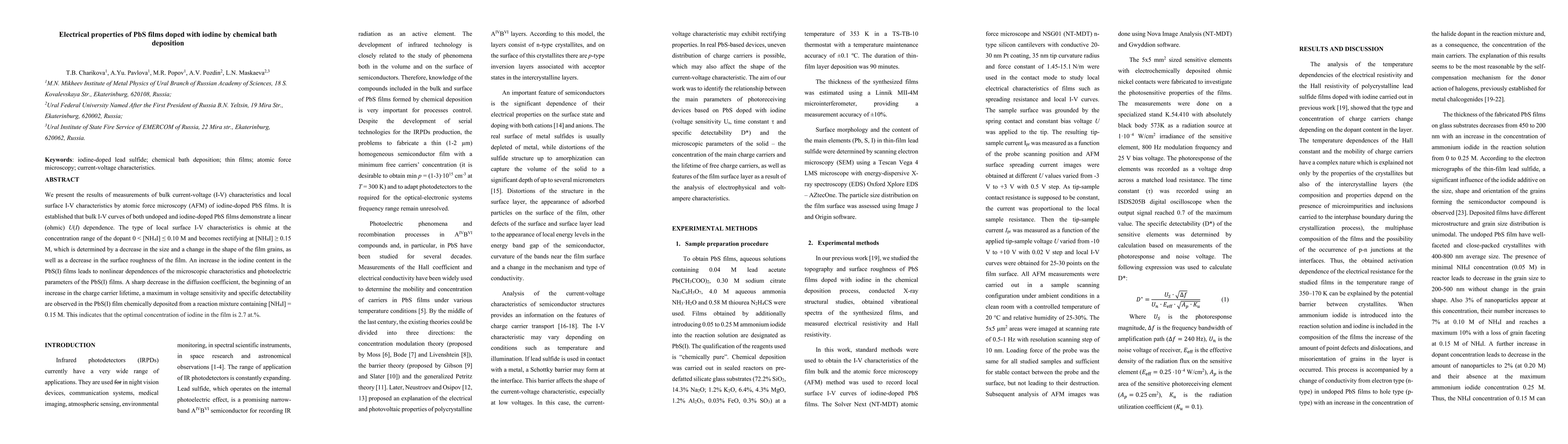 Thumbnail for Electrical properties of PbS films doped with iodine by chemical bath
  deposition