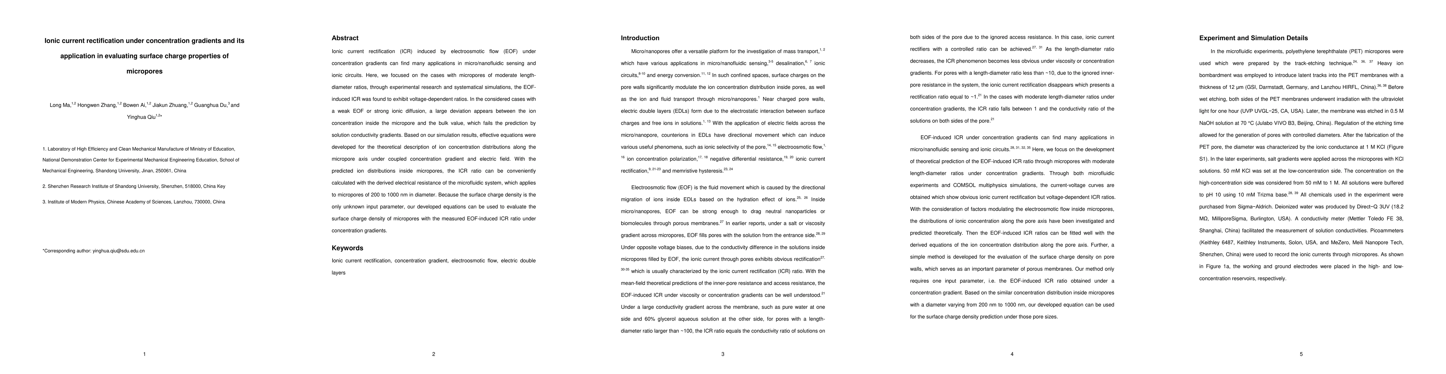 Thumbnail for Ionic current rectification under concentration gradients and its
  application in evaluating surface charge properties of micropores