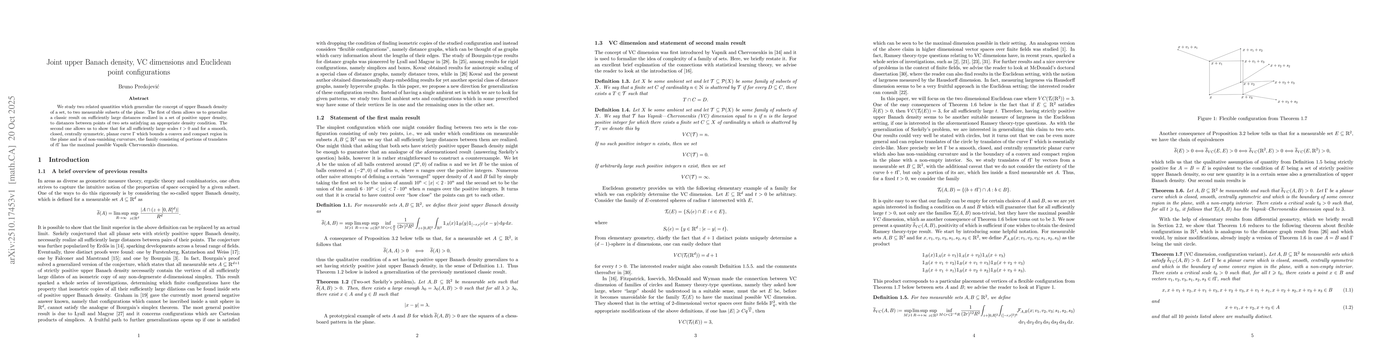 Thumbnail for Joint upper Banach density, VC dimensions and Euclidean point
  configurations
