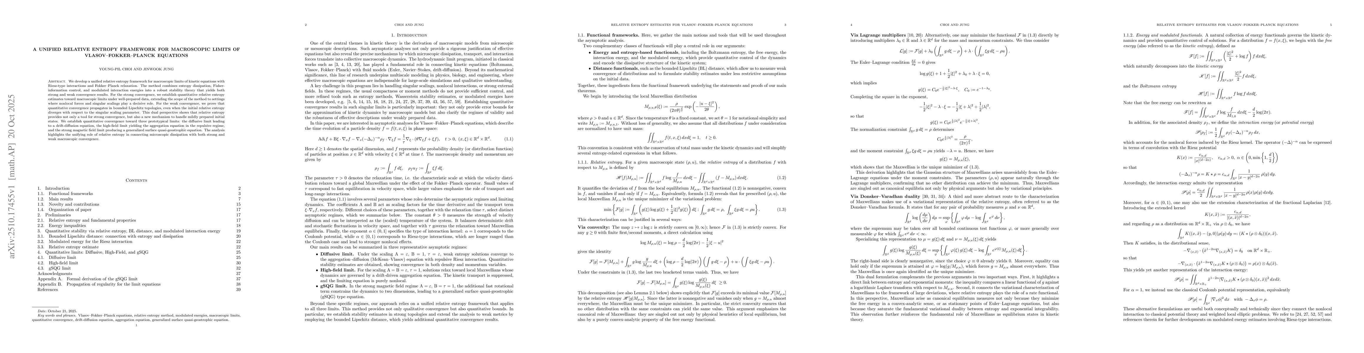 Thumbnail for A unified relative entropy framework for macroscopic limits of
  Vlasov--Fokker--Planck equations