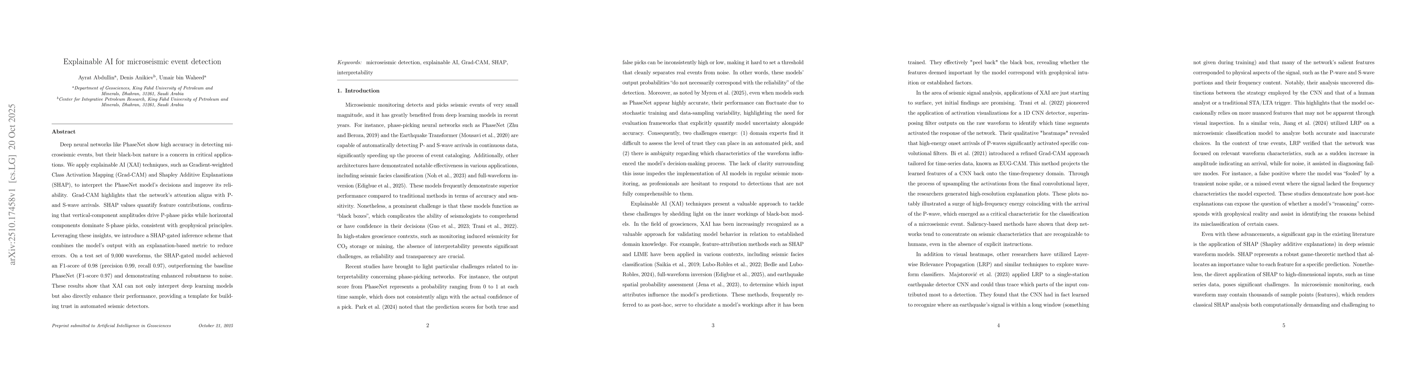 Thumbnail for Explainable AI for microseismic event detection