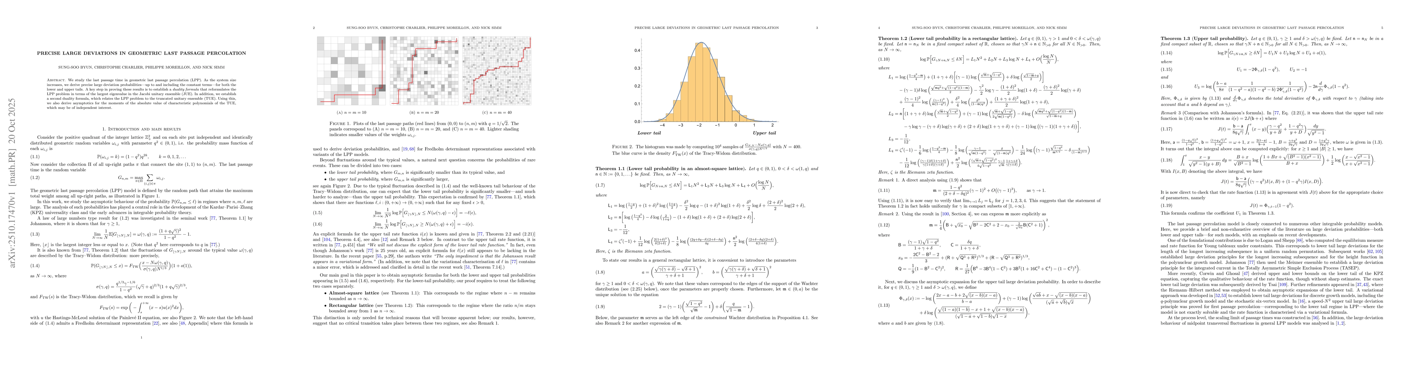 Thumbnail for Precise large deviations in geometric last passage percolation