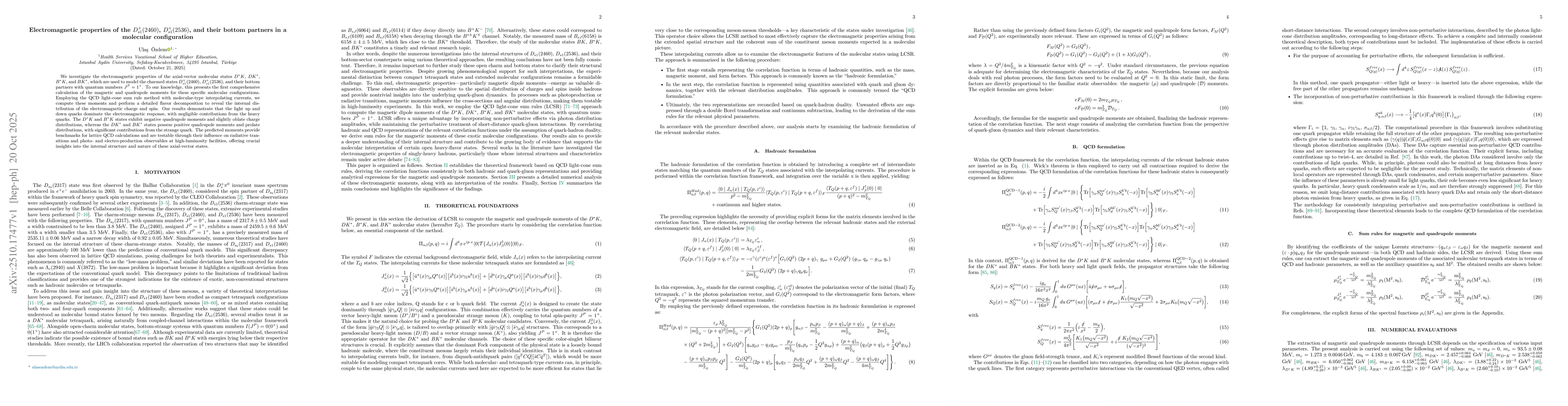Thumbnail for Electromagnetic properties of the $D_{s1}^{+}(2460)$,
  $D_{s1}^{+}(2536)$, and their bottom partners in a molecular configuration