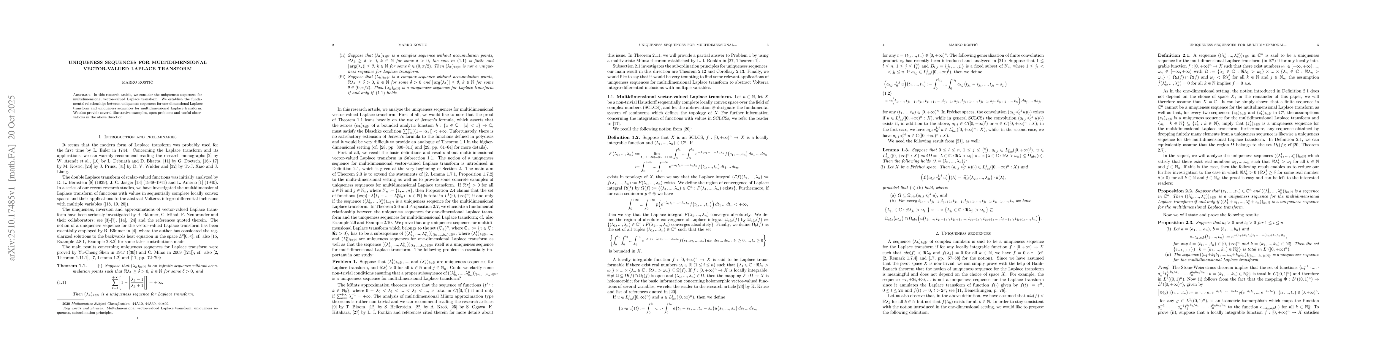 Thumbnail for Uniqueness sequences for multidimensional vector-valued Laplace
  transform