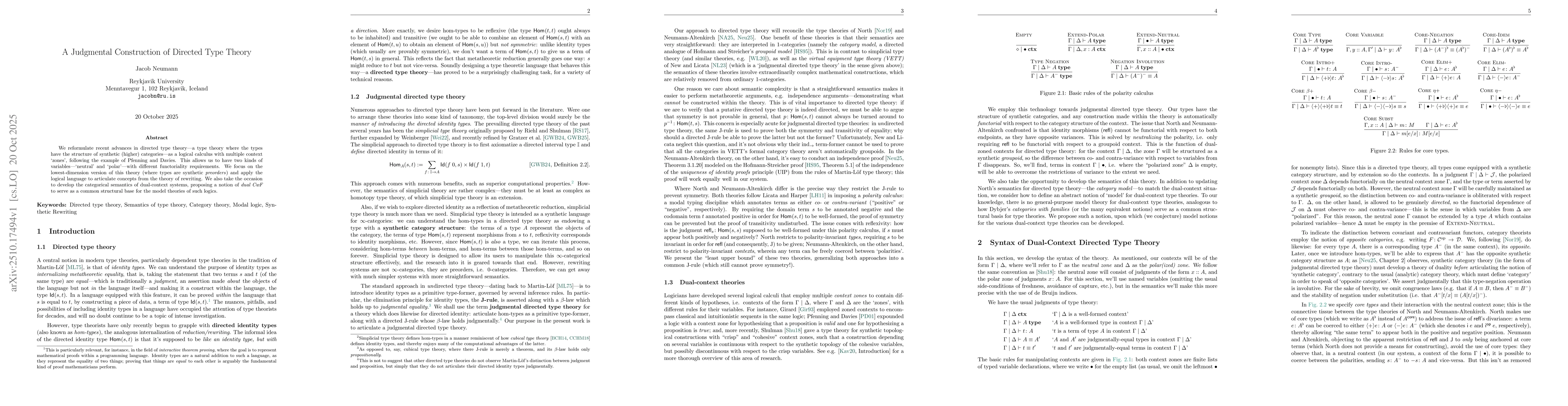 Thumbnail for A Judgmental Construction of Directed Type Theory