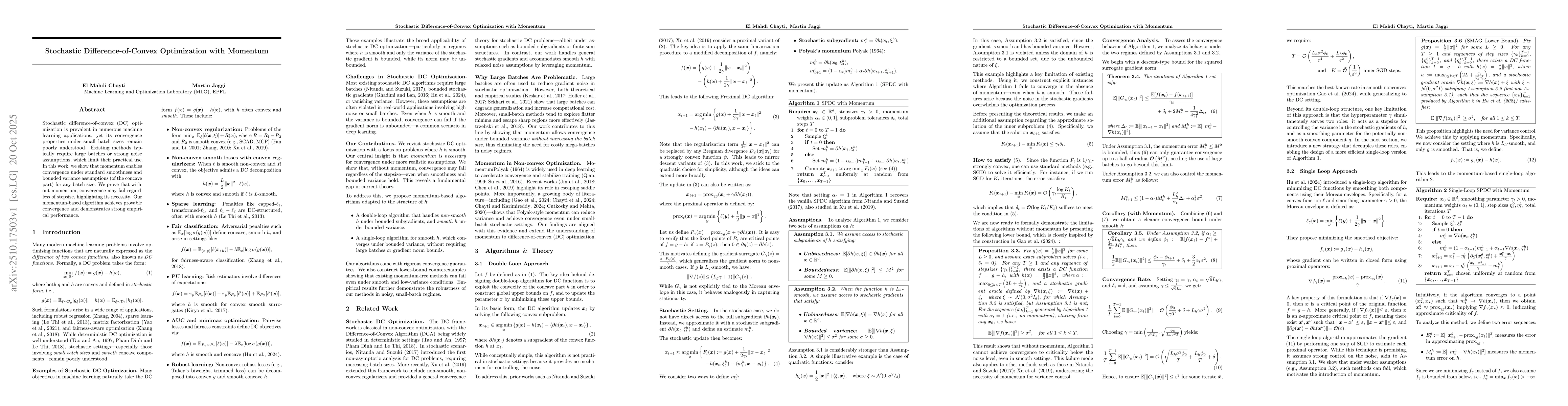Thumbnail for Stochastic Difference-of-Convex Optimization with Momentum
