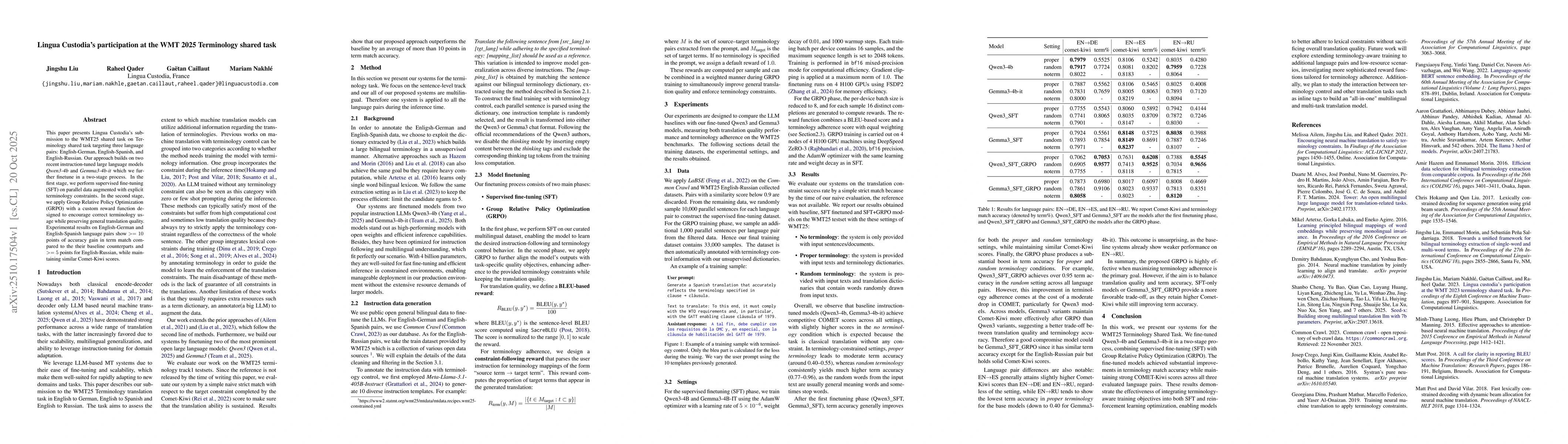 Thumbnail for Lingua Custodi's participation at the WMT 2025 Terminology shared task