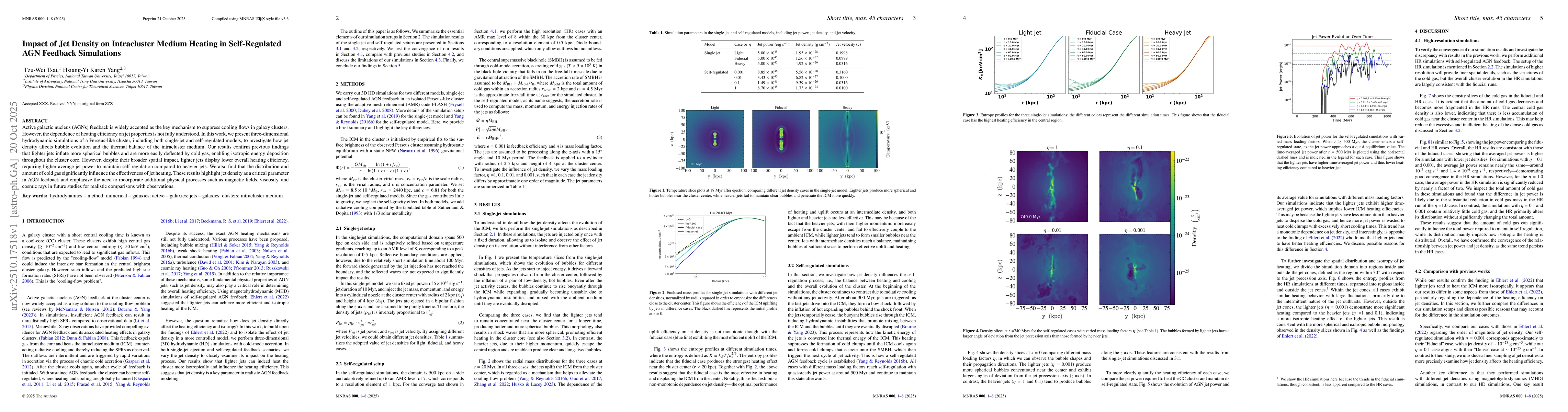 Thumbnail for Impact of Jet Density on Intracluster Medium Heating in Self-Regulated
  AGN Feedback Simulations