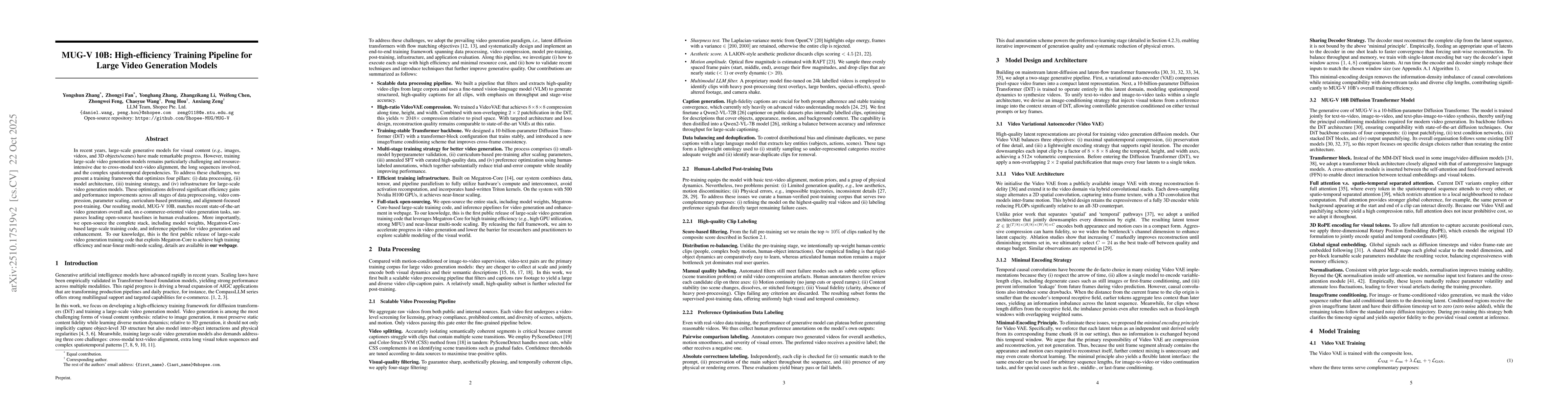 Thumbnail for MUG-V 10B: High-efficiency Training Pipeline for Large Video Generation
  Models