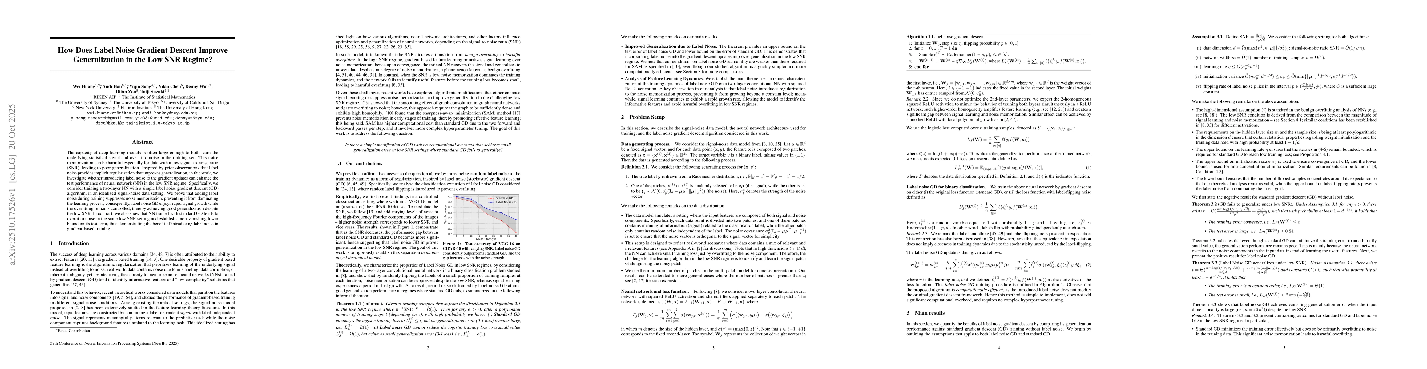 Thumbnail for How Does Label Noise Gradient Descent Improve Generalization in the Low
  SNR Regime?