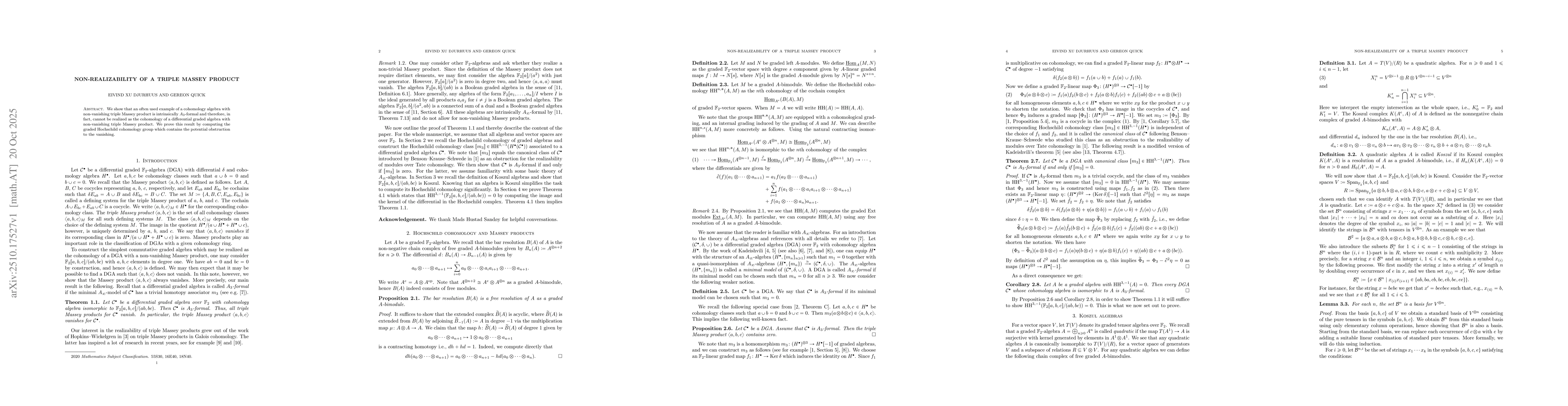 Thumbnail for Non-realizability of a triple Massey product