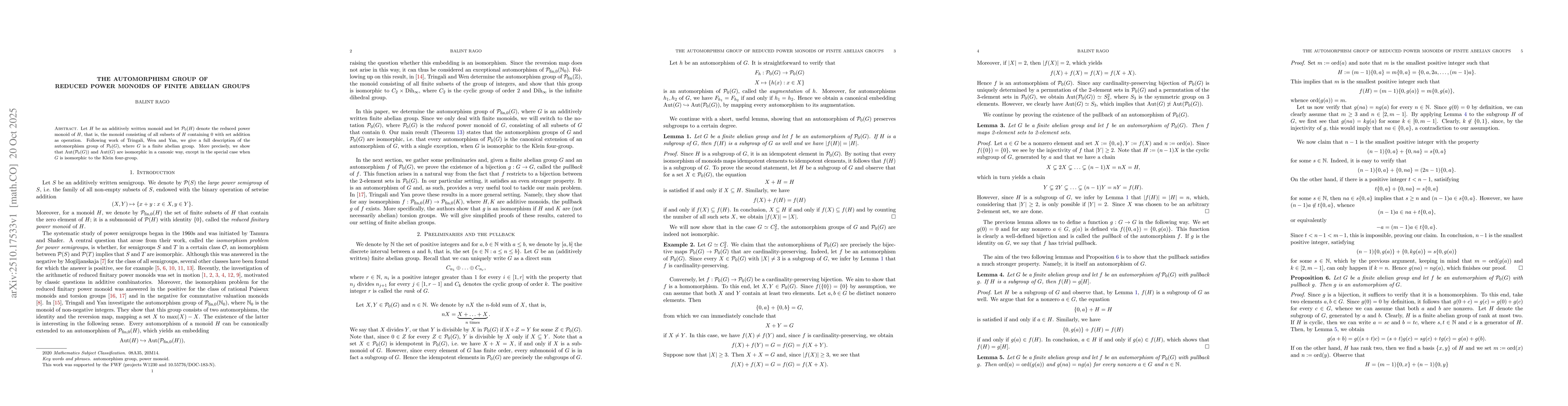 Thumbnail for The automorphism group of reduced power monoids of finite abelian groups