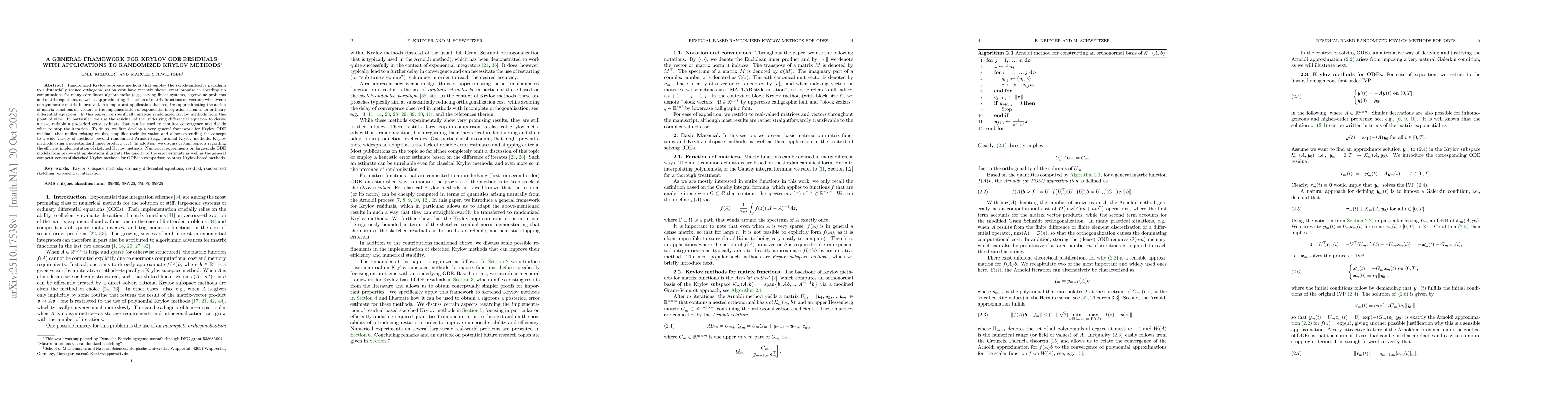 Thumbnail for A general framework for Krylov ODE residuals with applications to
  randomized Krylov methods