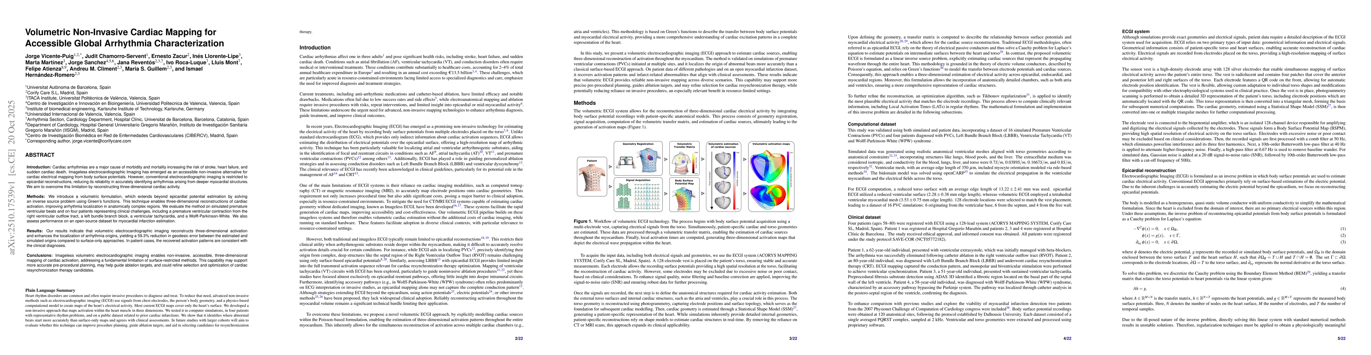 Thumbnail for Volumetric Non-Invasive Cardiac Mapping for Accessible Global Arrhythmia
  Characterization