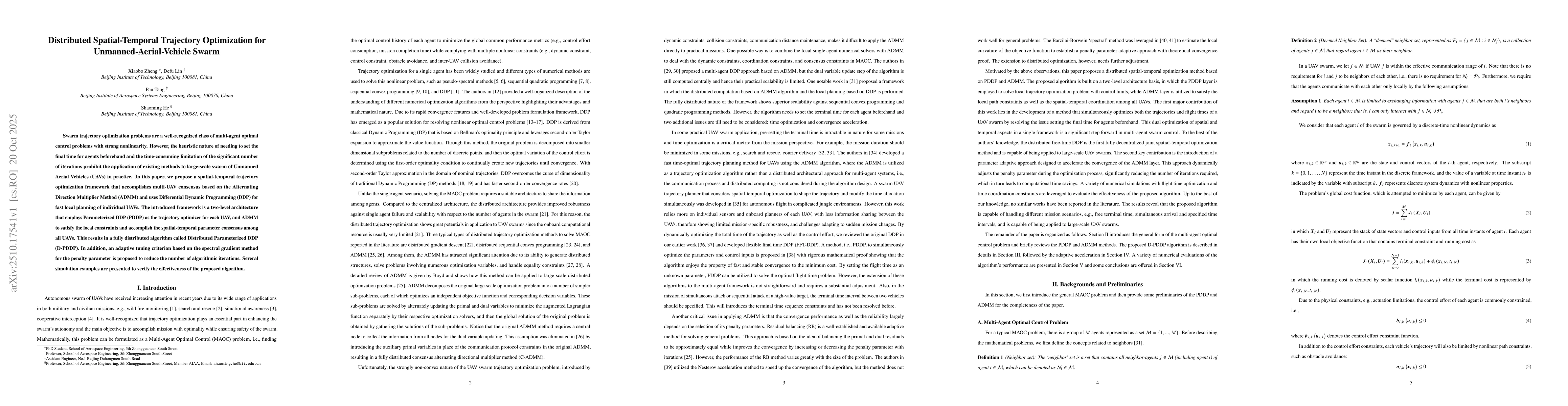 Thumbnail for Distributed Spatial-Temporal Trajectory Optimization for
  Unmanned-Aerial-Vehicle Swarm