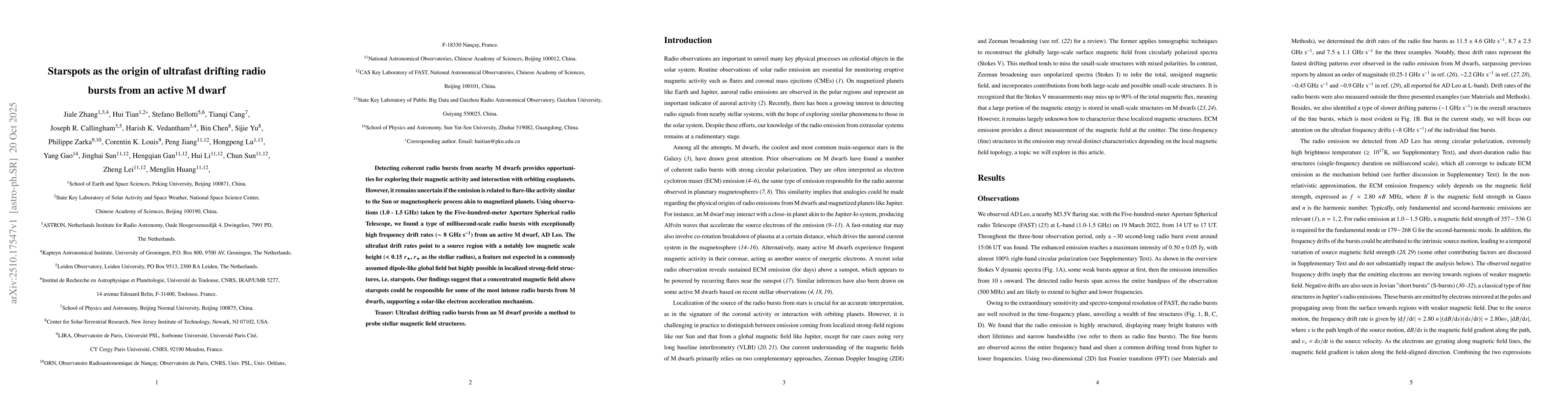 Thumbnail for Starspots as the origin of ultrafast drifting radio bursts from an
  active M dwarf