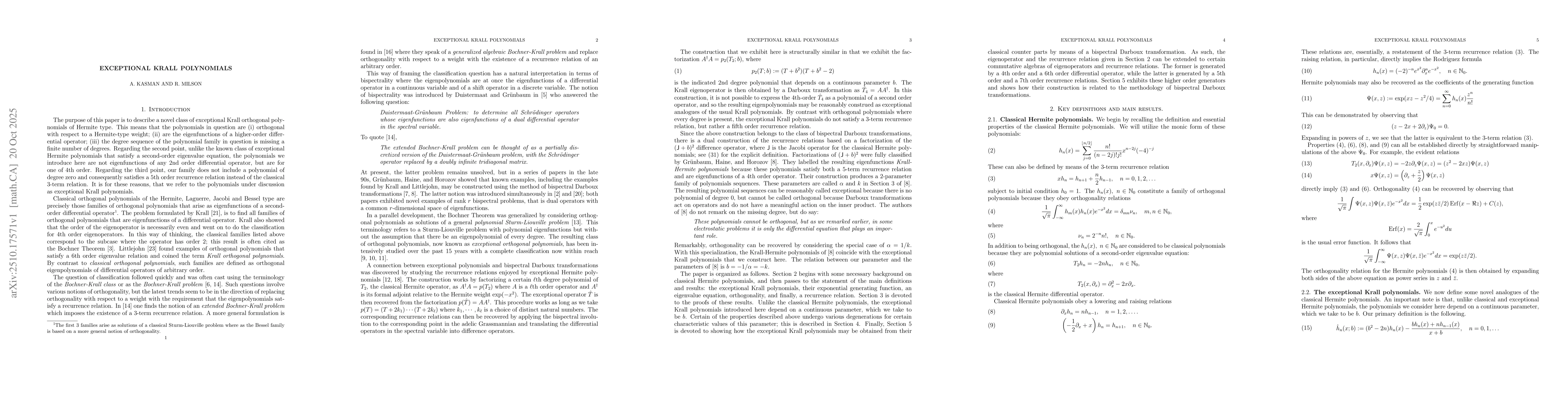 Thumbnail for Exceptional Krall polynomials