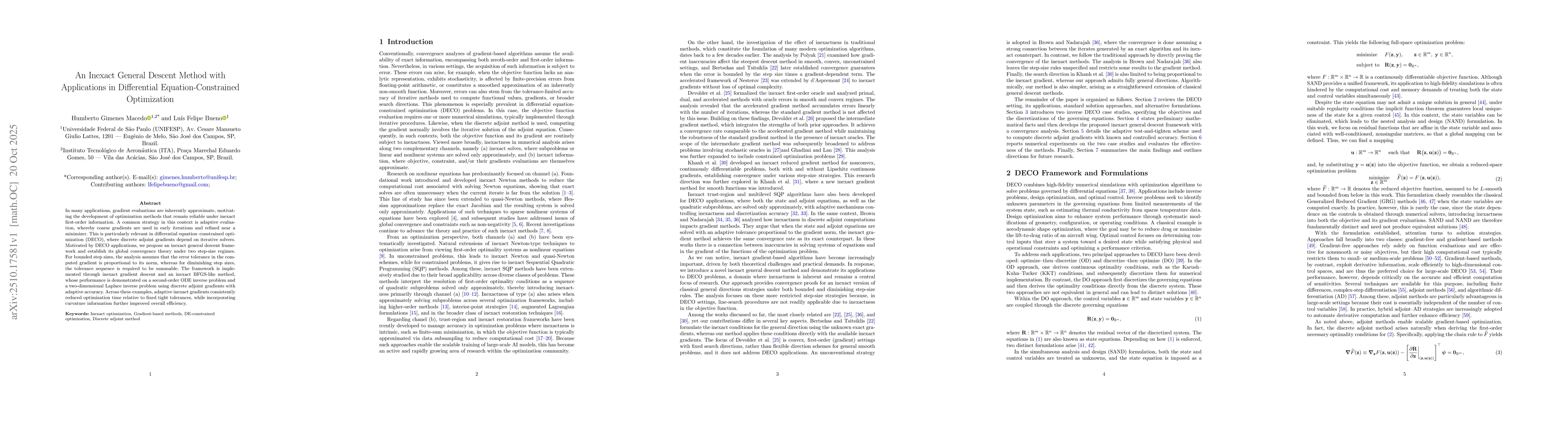Thumbnail for An Inexact General Descent Method with Applications in Differential
  Equation-Constrained Optimization