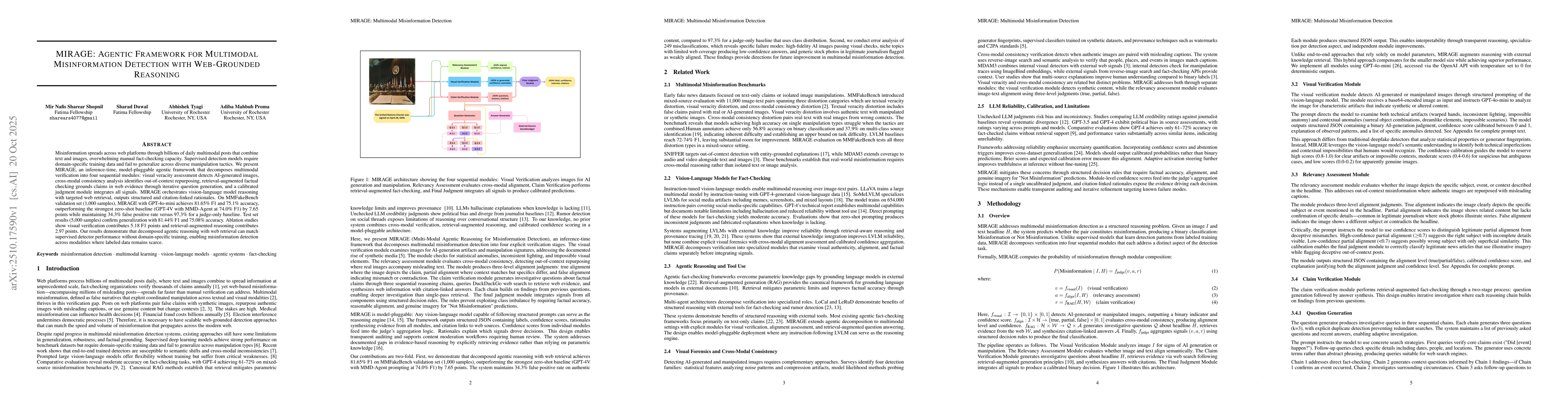 Thumbnail for MIRAGE: Agentic Framework for Multimodal Misinformation Detection with
  Web-Grounded Reasoning