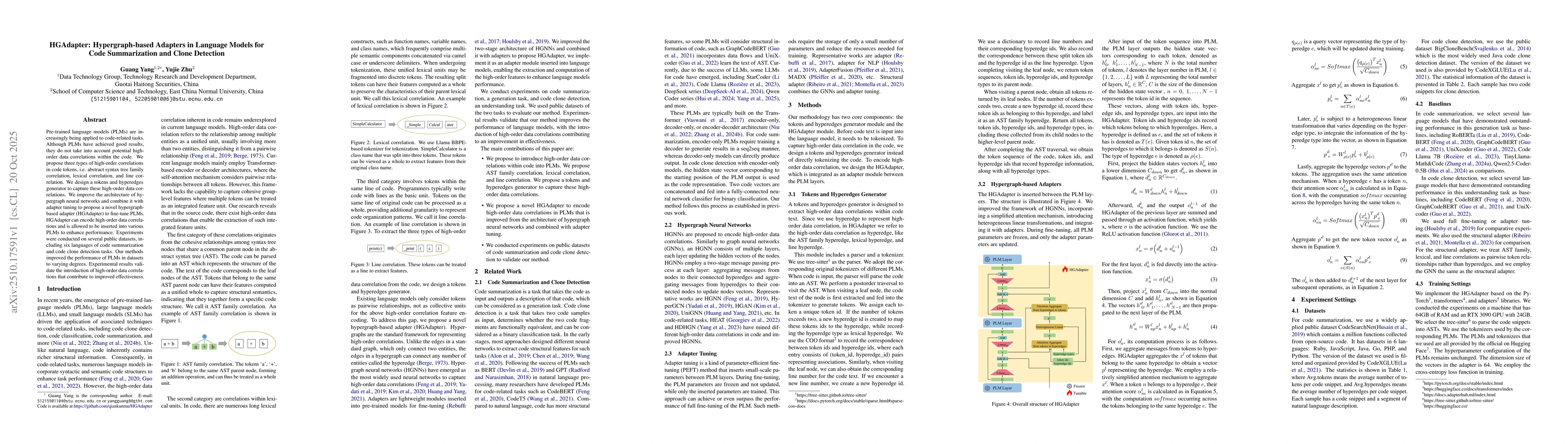 Thumbnail for HGAdapter: Hypergraph-based Adapters in Language Models for Code
  Summarization and Clone Detection