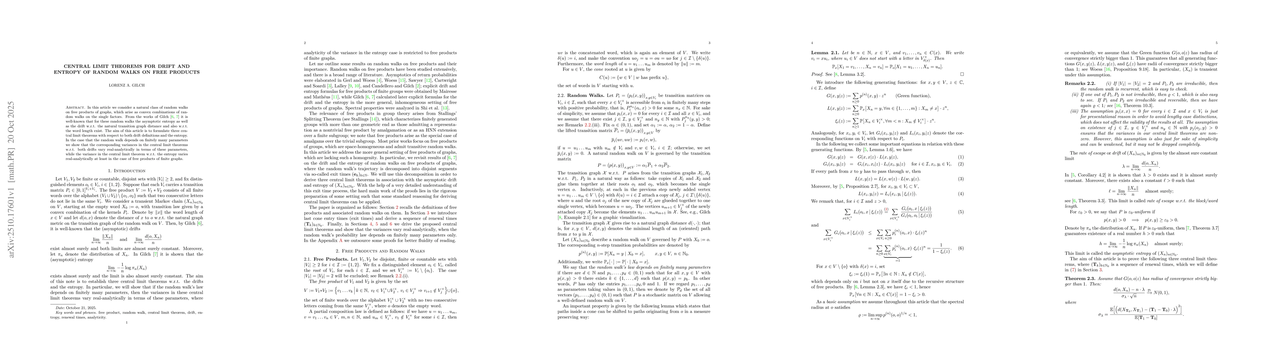 Thumbnail for Central Limit Theorems for Drift and Entropy of Random Walks on Free
  Products