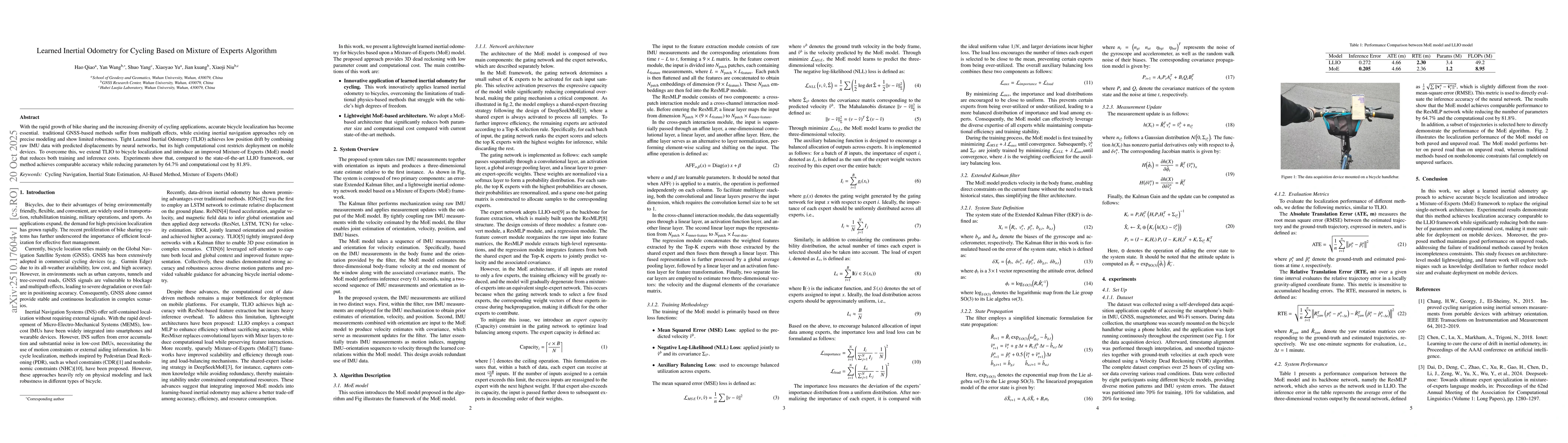 Thumbnail for Learned Inertial Odometry for Cycling Based on Mixture of Experts
  Algorithm