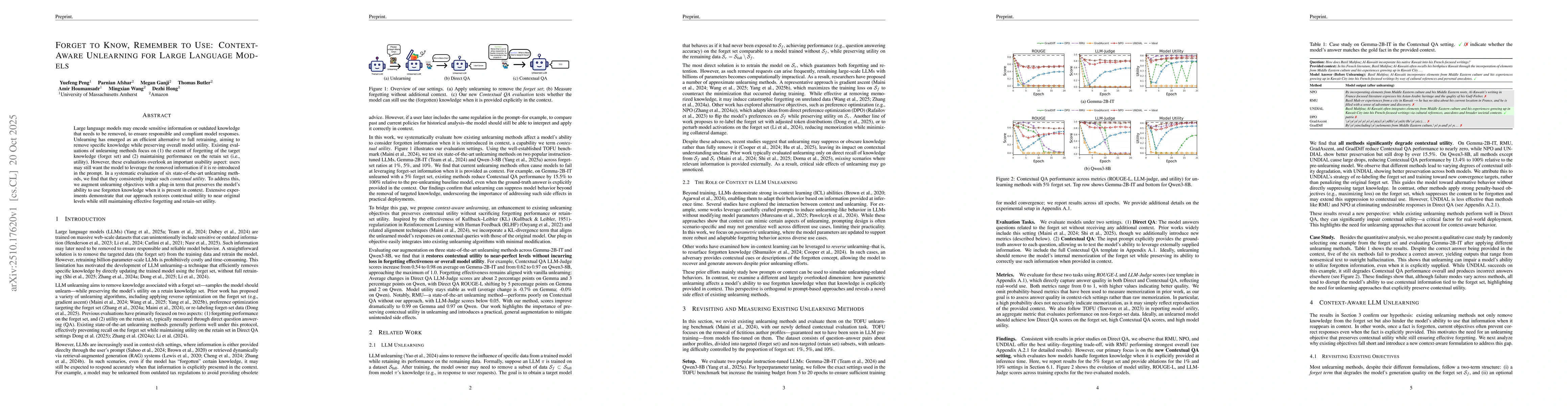 Thumbnail for Forget to Know, Remember to Use: Context-Aware Unlearning for Large
  Language Models