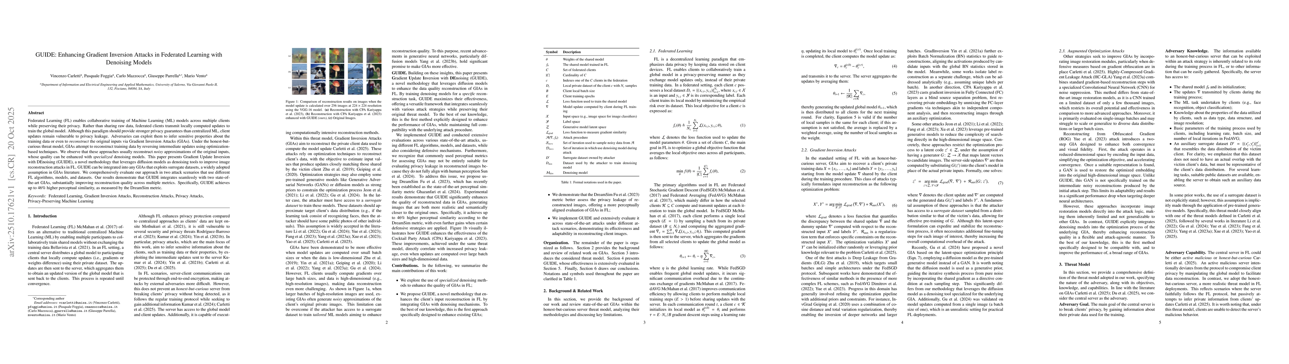Thumbnail for GUIDE: Enhancing Gradient Inversion Attacks in Federated Learning with
  Denoising Models