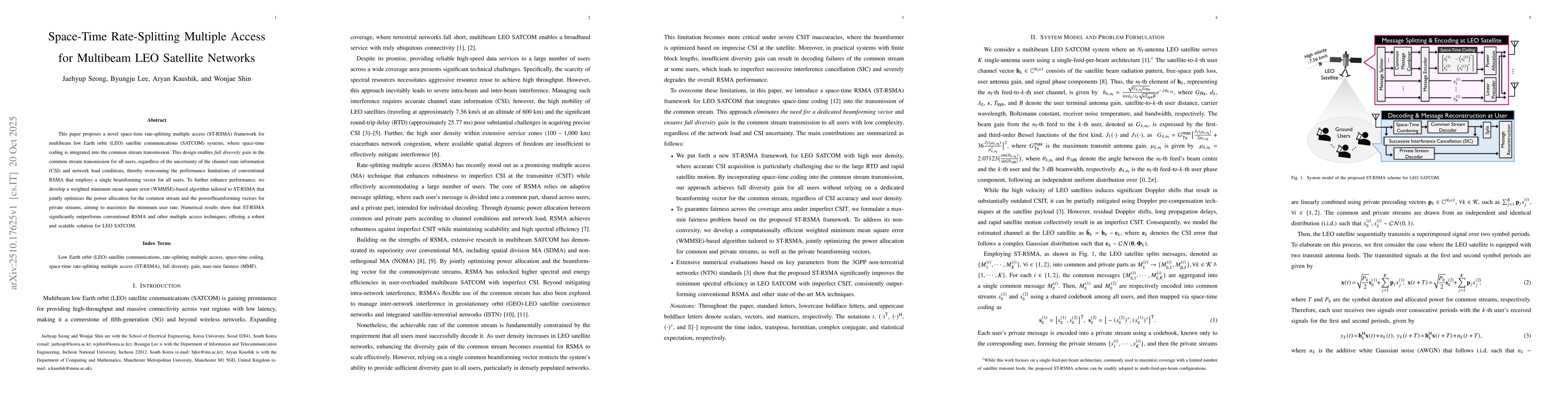 Thumbnail for Space-Time Rate-Splitting Multiple Access for Multibeam LEO Satellite
  Networks