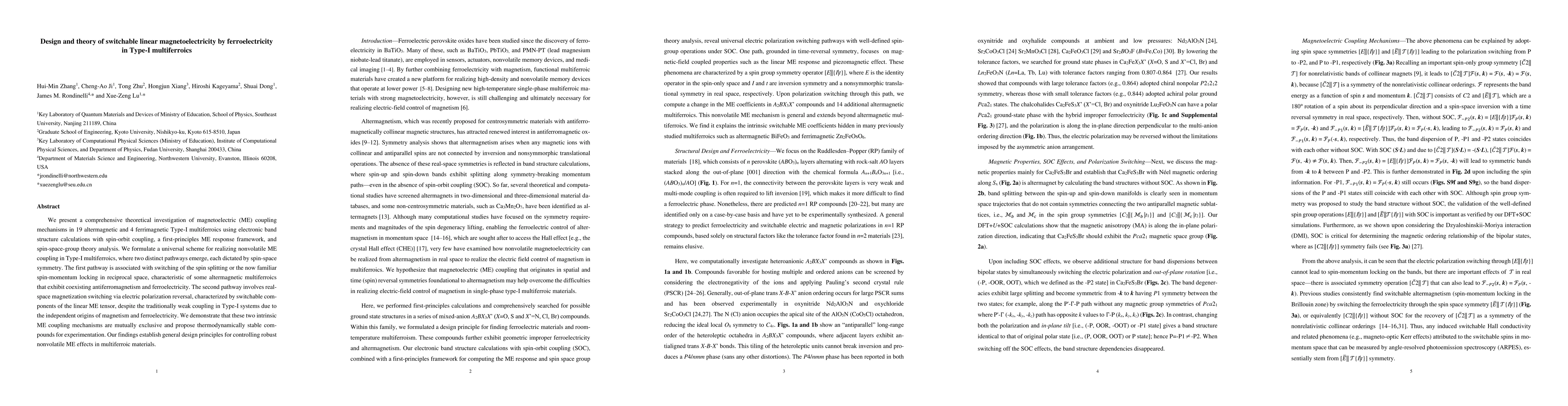 Thumbnail for Design and theory of switchable linear magnetoelectricity by
  ferroelectricity in Type-I multiferroics