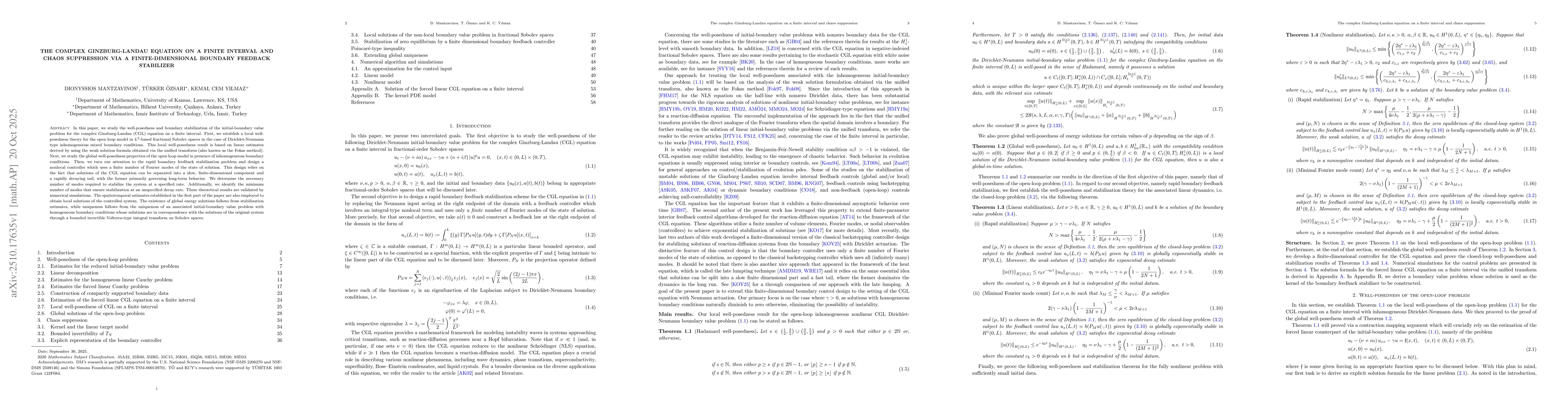 Thumbnail for The complex Ginzburg-Landau equation on a finite interval and chaos
  suppression via a finite-dimensional boundary feedback stabilizer