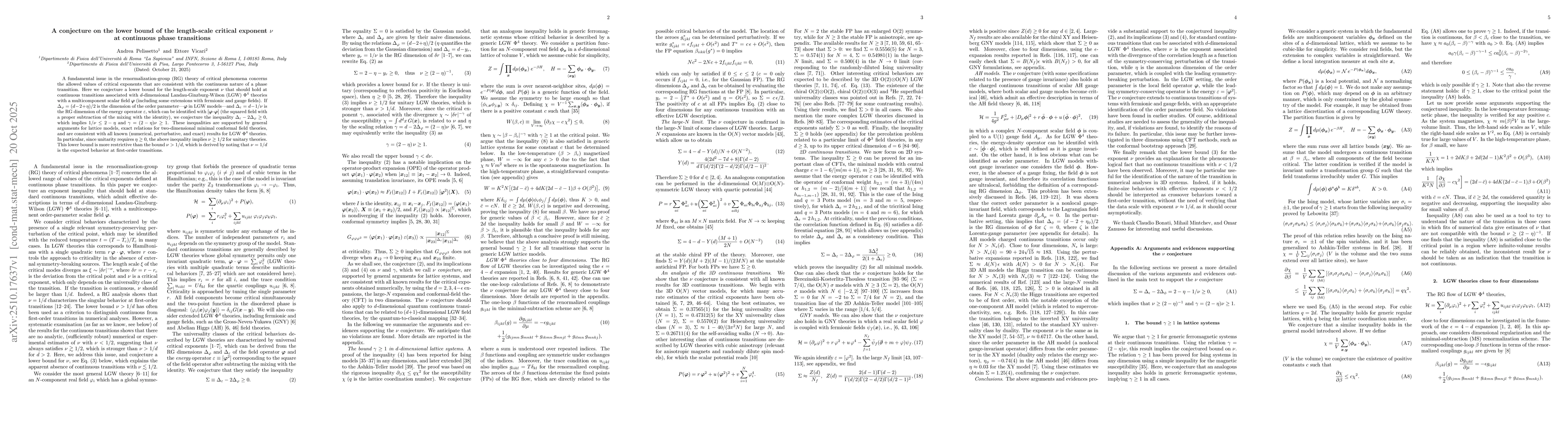 Thumbnail for A conjecture on the lower bound of the length-scale critical exponent
  $ν$ at continuous phase transitions