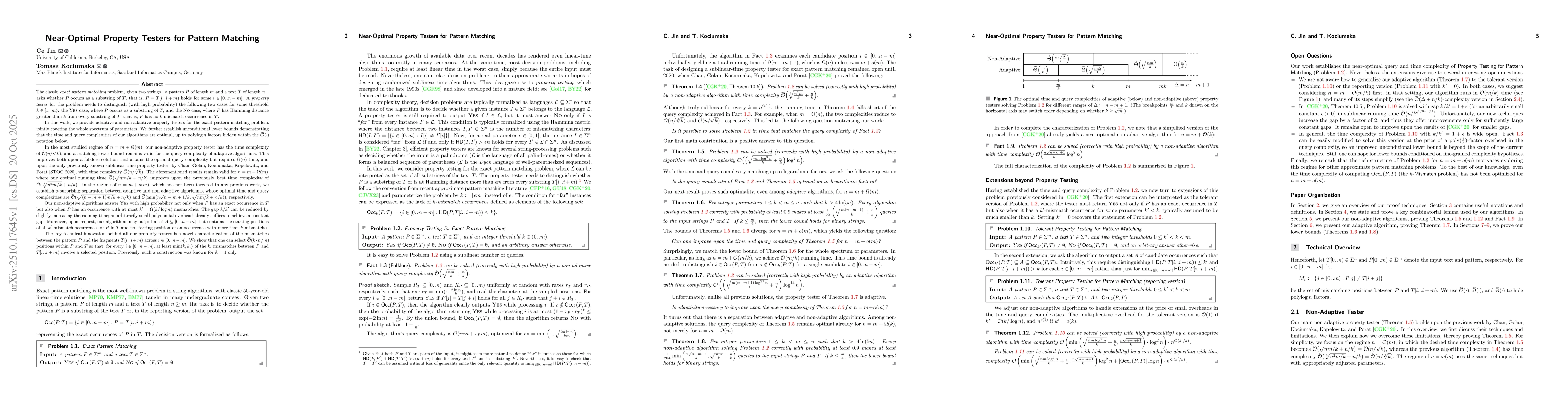 Thumbnail for Near-Optimal Property Testers for Pattern Matching