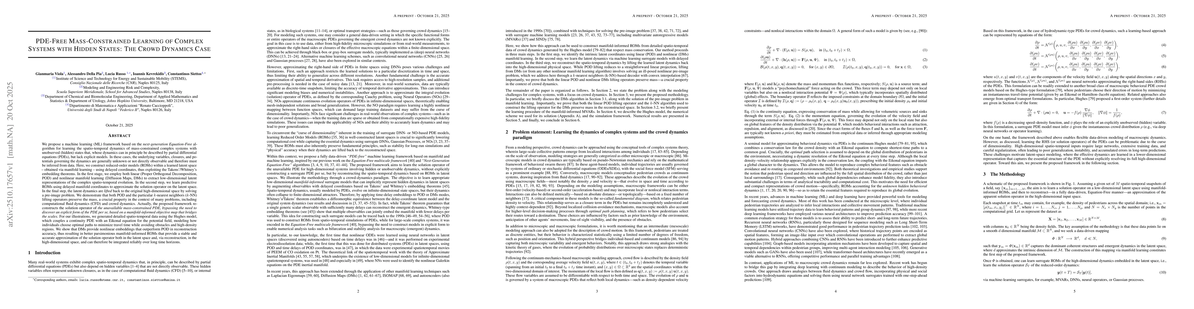 Thumbnail for PDE-Free Mass-Constrained Learning of Complex Systems with Hidden
  States: The crowd dynamics case