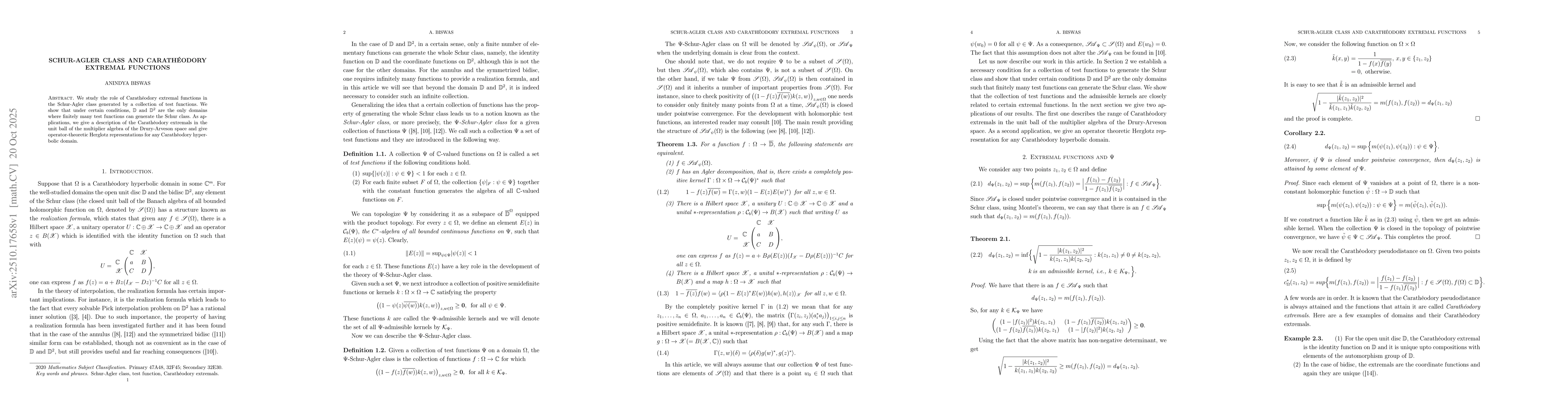 Thumbnail for Schur-Agler class and Carathéodory extremal functions
